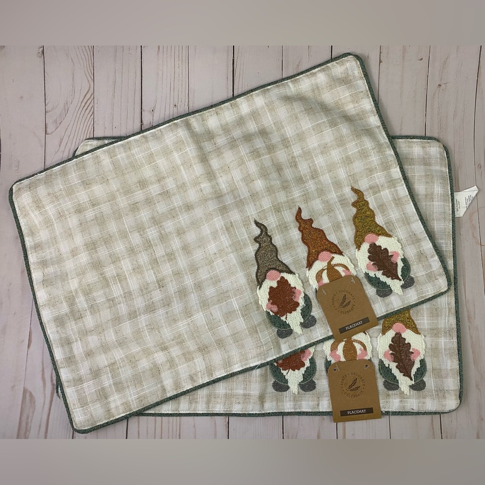 2 Fall Tapestry Harvest Gnomes Placemats Autumn New